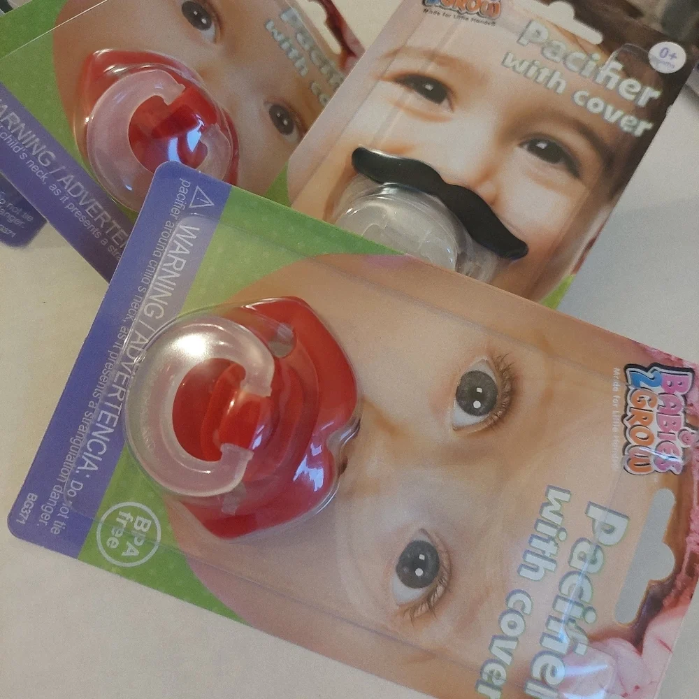 4pcs Pacifer With COVER Mustache And Lips Funny Face Baby Pacifier BPA Free (A)